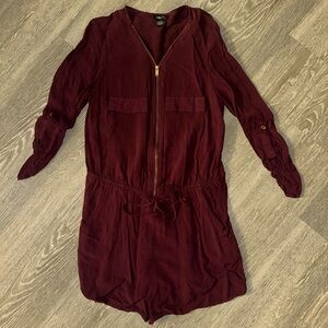 Burgundy Mid-Long Sleeve Romper